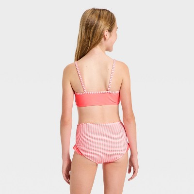 Cat & Jack Girls' Garden Gingham Swimwear Set - Cat & Jack™ Coral Pink M — фото 2