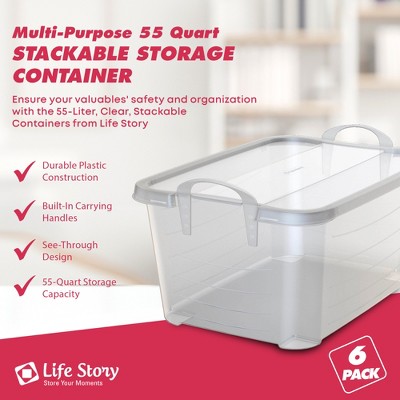 Clear 55 Quart Stackable Plastic Storage Box with Lids