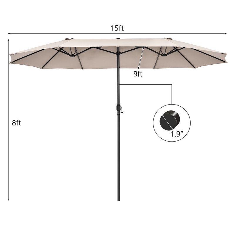 Costway 15FT Patio Double-Sided Umbrella Crank Outdoor Garden Market Sun Shade Red\Blue\Coffee\Beige\Navy\Orange\Turquoise, 4 of 10