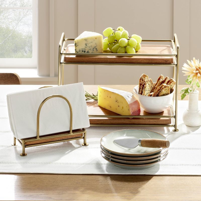 Tiered Wood &#38; Brass Rectangular Serving Stand - Hearth &#38; Hand&#8482; with Magnolia, 3 of 5