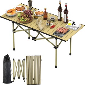 SEVOBAL Portable Folding Camping Table Lightweight Roll-up Outdoor Table with Carry Bag Collapsible Picnic Table for Beach BBQ, Beige, 68"*23"*16" - 1 of 4