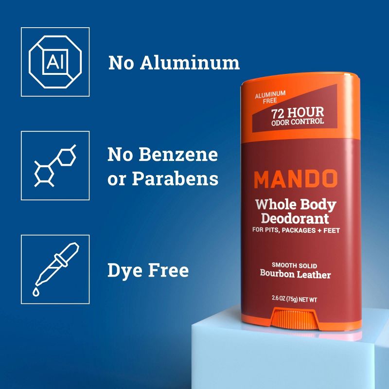 Mando Whole Body Deodorant - Men&#8217;s Aluminum-Free Smooth Solid Stick Deodorant - Bourbon Leather - 2.6oz, 5 of 12