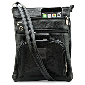Steeltime Adult genuine leather crossbody 5 zipper Serenity bag. Color Options: Black, Dark Brown, Light Brown, Navy, Teal, Purple, Red - 1 of 2