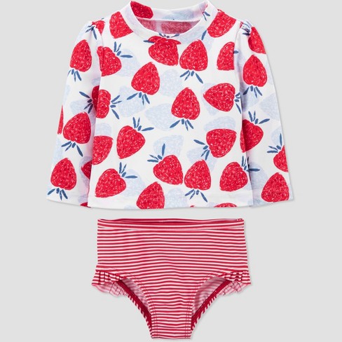 Baby Girls Strawberry Print Long Sleeve Rash Guard Set Just One You Made By Carter S Red Blue Target