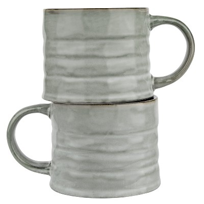 Java Slate Ceramic Coffee Mugs with Metallic Gold Accents, Set of 2