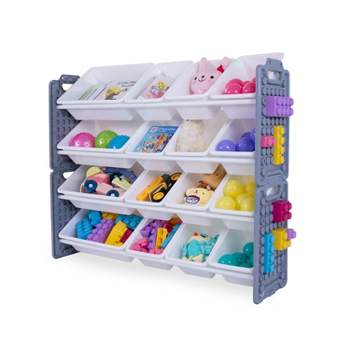UNiPLAY Toy Organizer With 16 Removable Storage Bins and Block Play Panel, Multi-Size Bin Organizer