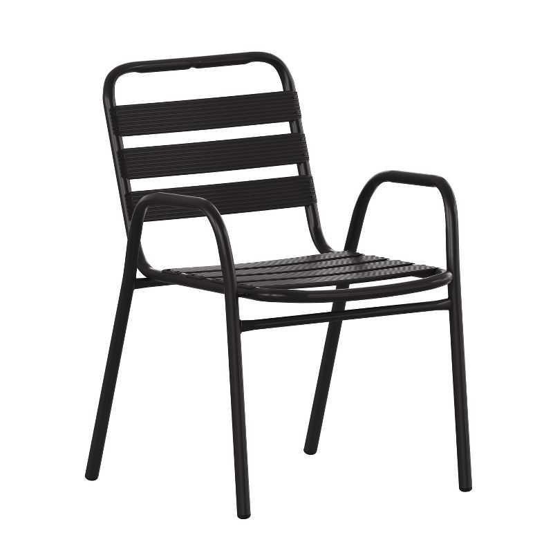 Flash Furniture Lila Commercial Metal Indoor-Outdoor Restaurant Stack Chair with Metal Triple Slat Back and Arms, 1 of 12