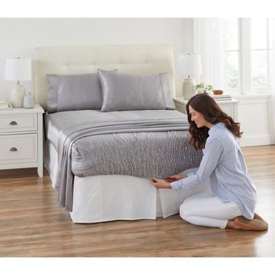 Full Silver Satin Polyester 3-Piece Sheet Set