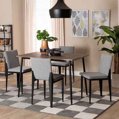 Baxton Studio Bishop Industrial Grey Fabric and Metal 5-Piece Dining Set