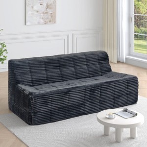 Beige Corduroy 3-Seater Sofa with Full Sponge Compression, Modern Minimalist Design, Space-Saving Comfort - 1 of 3