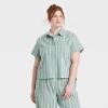 Women's Striped Cotton Blend Short Sleeve Pajama Shirt - Auden™ - 4 of 4