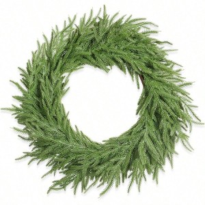 Norfolk Pine Wreath 15INCH Real Artificial Evergreen Realistic Faux Plain Wreath Front Door Mantles - 1 of 4