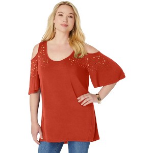 Roaman's Women's Plus Size Cold Shoulder Ultra Drape Tunic - 1 of 4