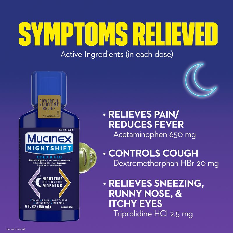 Mucinex Cold &#38; Flu Medicine Nighttime - Liquid - 6 fl oz, 5 of 9