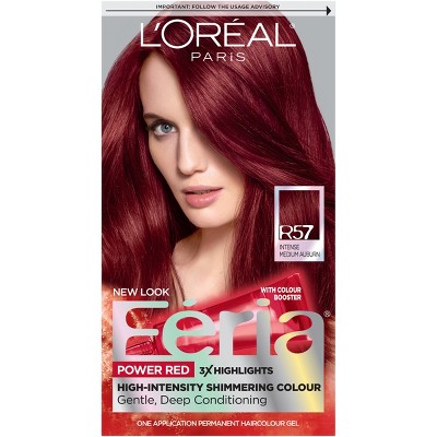 L'Oreal Paris Feria High Intensity Shimmering Color Power Red - R57 Intense M Auburn - 1 Kit