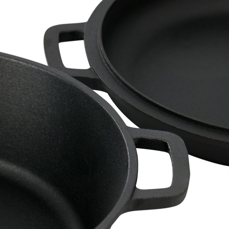 MegaChef 10.5 Inch 2-in-1 Pre-Seasoned Cast Iron Skillet and Fry Pan Set, 5 of 8
