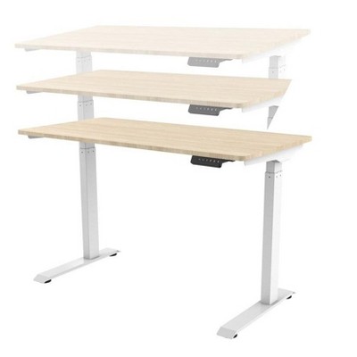 White Adjustable Height Sit-Stand Desk with Wood Top