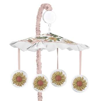 Sweet Jojo Designs Girl Musical Crib Mobile Vintage Floral Pink Green and Yellow