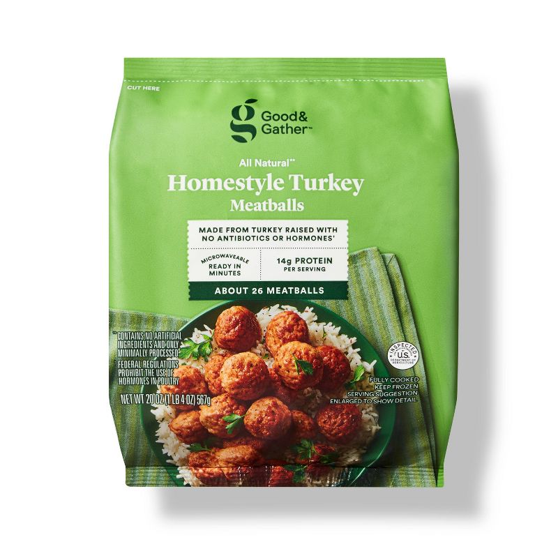 USDA All Natural Homestyle Turkey Meatballs - Frozen - 20oz - Good &#38; Gather&#8482;, 1 of 5