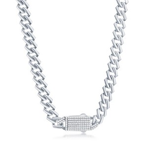 Links of Italy Sterling Silver 9mm Monaco Chain w/Micro Pave CZ Lock - Available Sizes: 8  , 20  , 22  , 24  Inches - 1 of 3