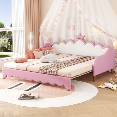 NicBex 75" Twin Size Day Bed with Trundle, Morden Daybed with LED Lights and Crown Headboard for Bedrooms