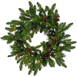 Sunnydaze 24" Diameter Indoor or Outdoor PVC Christmas Wreath with Pinecones and Berries - Traditional - 1 of 4