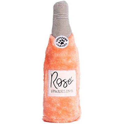ZippyPaws Happy Hour Crusherz - Interactive Dog Toys, Squeaky Plush Pet Toy, Drink Themed Crinkle Water Bottle Toy - Rosé