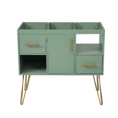 NicBex 35.3" Bathroom Storage Cabinet without Sink, Bathroom Vanity, 2 Drawers, 2 Open Shelves, and 1 Central Cabinet for Bathroom, Green