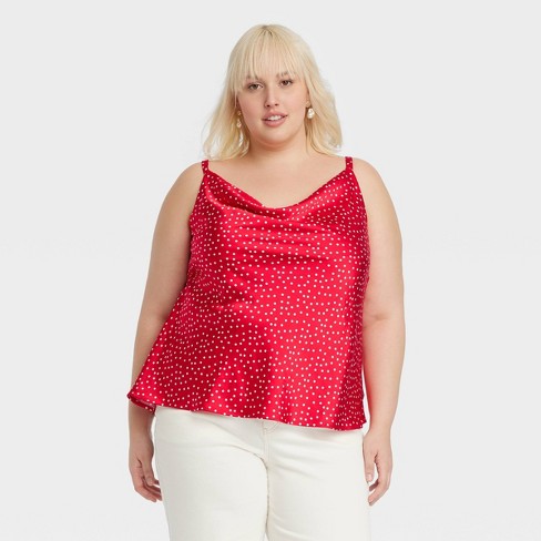 Women's Satin Tank Top - Ava & Viv™ Red Polka Dots 4X