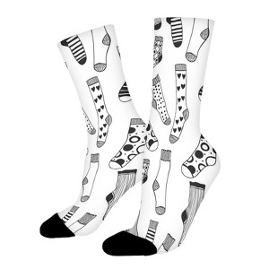Black White Socks Women Printed Crew Socks Funny Funky Socks Soft Polyester Novelty Gifts for Artists Men - 1 of 1