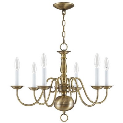 Antique Brass 6-Light Traditional Chandelier with Steel Frame