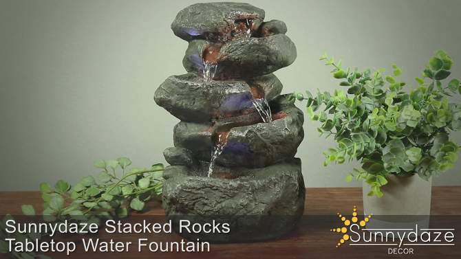 Sunnydaze Indoor Home Decorative Relaxing Stacked Rocks Tabletop Water Fountain with LED Lights - 10", 2 of 16, play video
