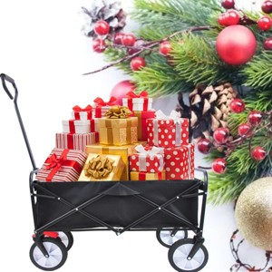 YONWAY Collapsible Outdoor Utility Wagon Cart with Cup Holder, Large Capacity Folding Wagon Garden Shopping Beach Cart with Brake - 1 of 4