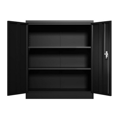 Black 42" Lockable Metal Office Storage Cabinet with Adjustable Shelves