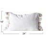 Storied Home Woven Cotton Slub Lumbar Pillow with Tassels, Cream - 2 of 4