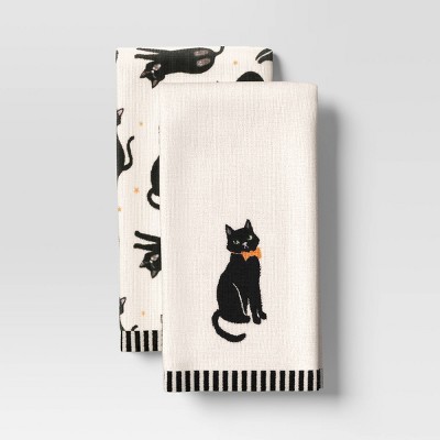 2pk Halloween Black Cats Hand Towel Set White - Hyde and EEK! Boutique™