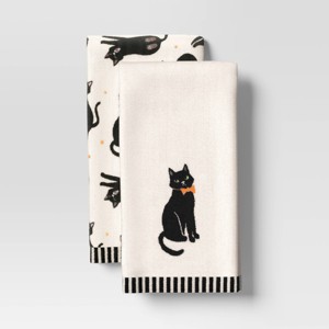 2pk Halloween Black Cats Hand Towel Set White - Hyde and EEK! Boutique™ - 1 of 4