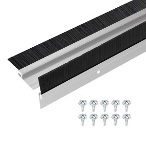 Unique Bargains Aluminum Nylon Door Brush Bottom Sweeps 35.46" x 1.89" Silver 2 Pcs - 1 of 4