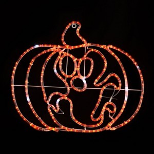Season's Designs 31" LED 2D Rope Light Orange Jack o' Lantern Pumpkin with Ghost Halloween & Christmas Decoration Metal, Indoor/Outdoor Use, Ground - 1 of 1