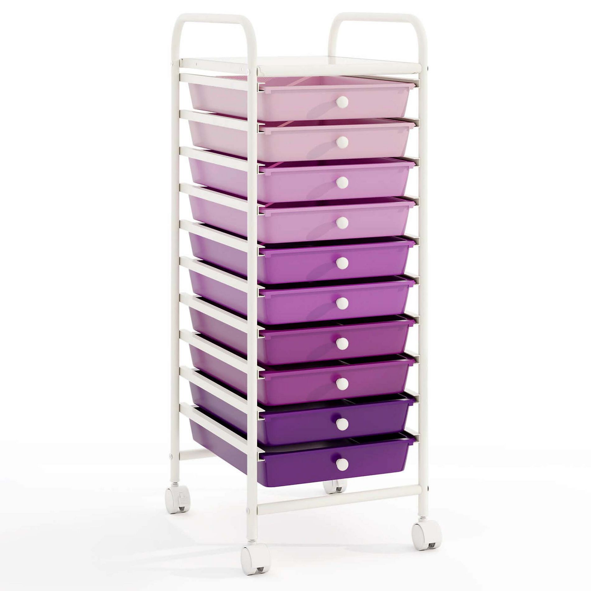 Costway 10 Drawer Rolling Storage Cart Scrapbook Paper Office School Organizer Purple