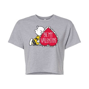 Women's - Peanuts - Be My Valentine Cropped Graphic T-Shirt - 1 of 4