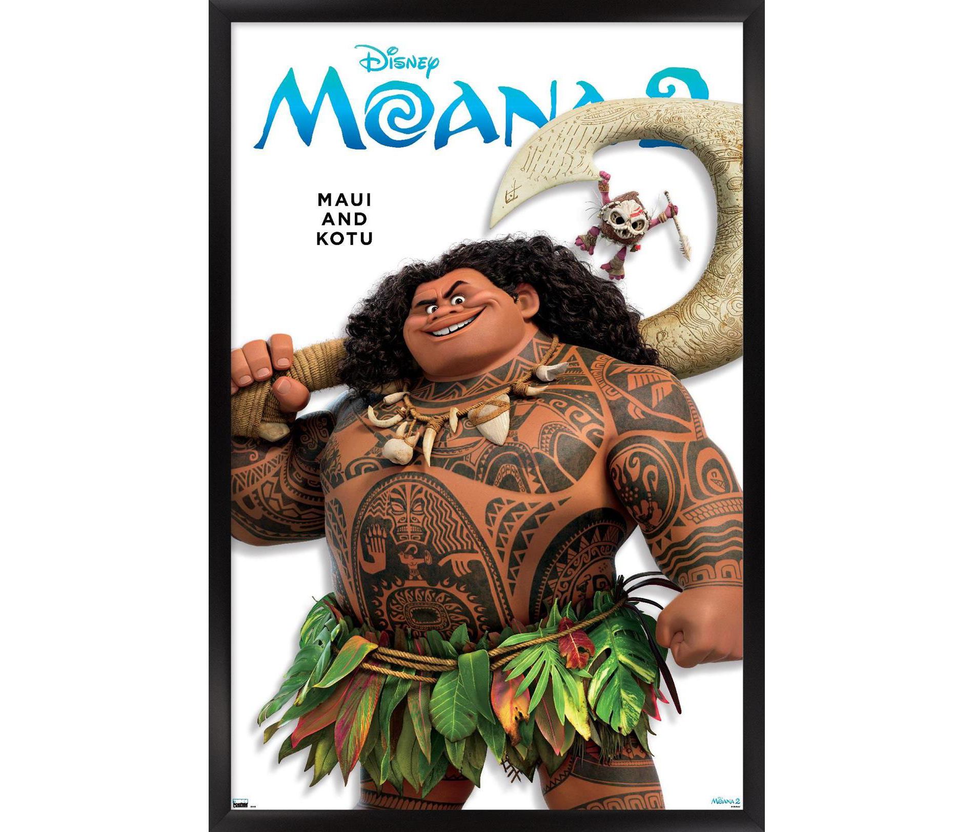 Trends International Disney Moana 2 - Maui and Kotu Feature Series Framed Wall Poster Prints Black Framed Version 14.725" x 22.375"