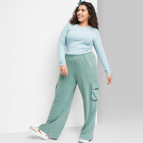 Women's High-rise Wide Leg Fleece Sweatpants - Wild Fable™ Green 1x : Target