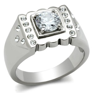 Slickblue Men's Stainless Steel Ring with Clear CZ, Polished Silver Finish, Size 8-13 - 1 of 4