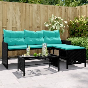vidaXL Patio Sofa with Table and Cushions L-Shaped Black Poly Rattan - 1 of 4