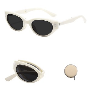Anna-Kaci Women's Foldable Cat Eye Sunglasses with Compact Round Storage Case and UV Protection - 1 of 2
