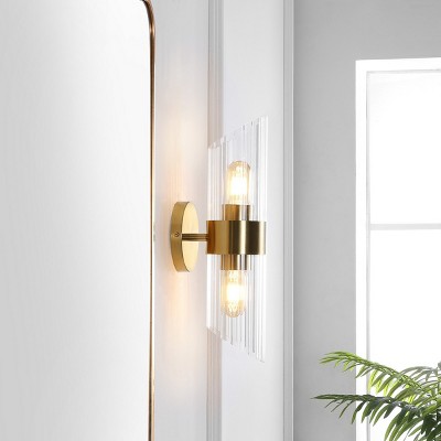 Eytan 17" Brass Gold Cylinder Wall Sconce with Clear Shade