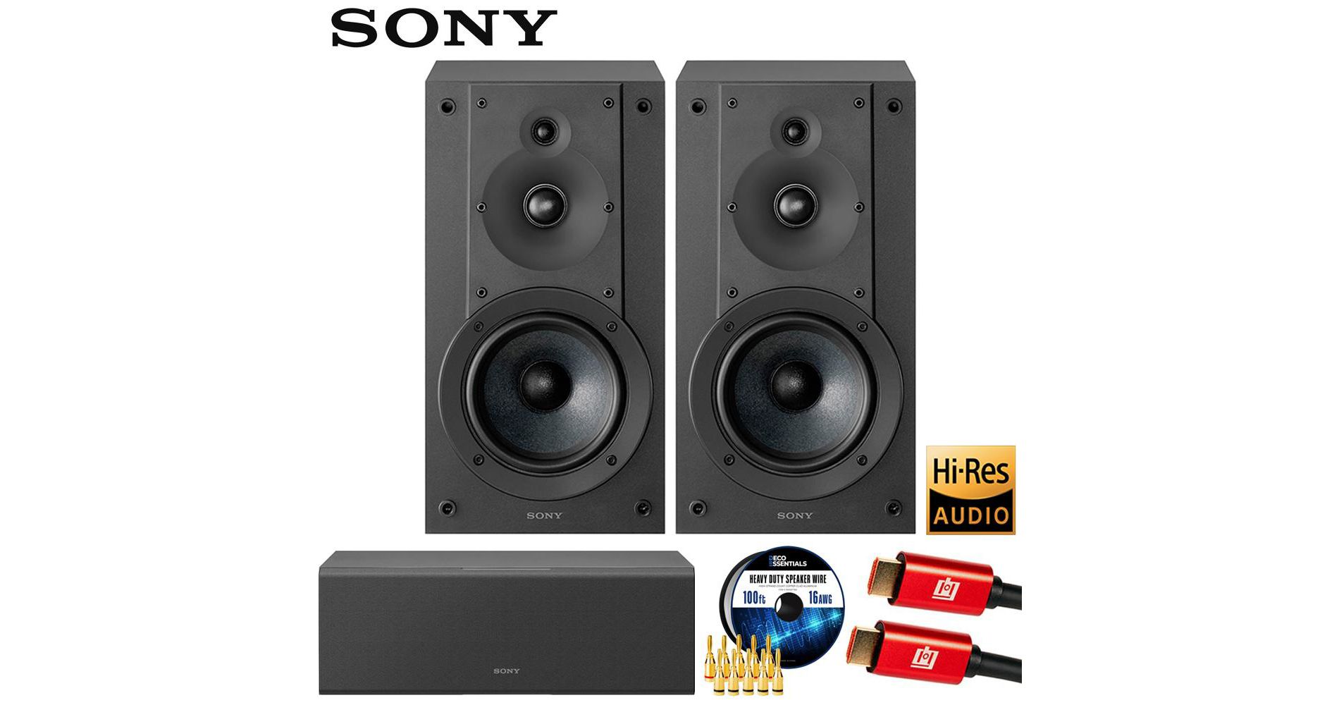 Sony SS-CS5M2 Hi-res Bookshelf Speakers (Pair) with Center Channel Speaker Bundle