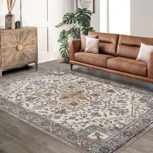 Fulvari Area Rugs Machine Washable Runner Rugs for Living Room Bedroom, Non Slip Indoor Boho Vintage Print Lightweight Pile Carpet - 1 of 4