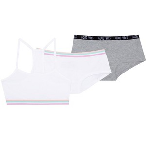 Fruit of the Loom Cotton Beginner Sport Bra and Boyshort Panties 3 Piece Set - 1 of 3